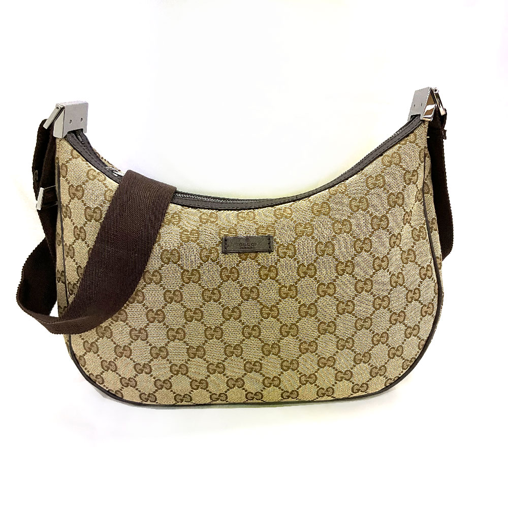 N【GUCCI】グッチ ショルダーバッグ 122790 GG帆布×なめし革 赤銅色×ベージュ ショルダーバッグ 曲がった掛け レディース 中古 USED品 一六銀行かんてい局那須塩原店★R2502618