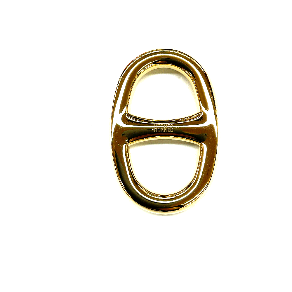 N【HERMES】エルメス シェーヌダンクルスカーフリング 黄色ゴールド メッキ原料品 約W3.5cm×H4.5ｃｍ ブランド名付属物 箱/布袋嘱する シャンデリヤとっ始め 一六銀行かんてい局那須塩原店★R2504107