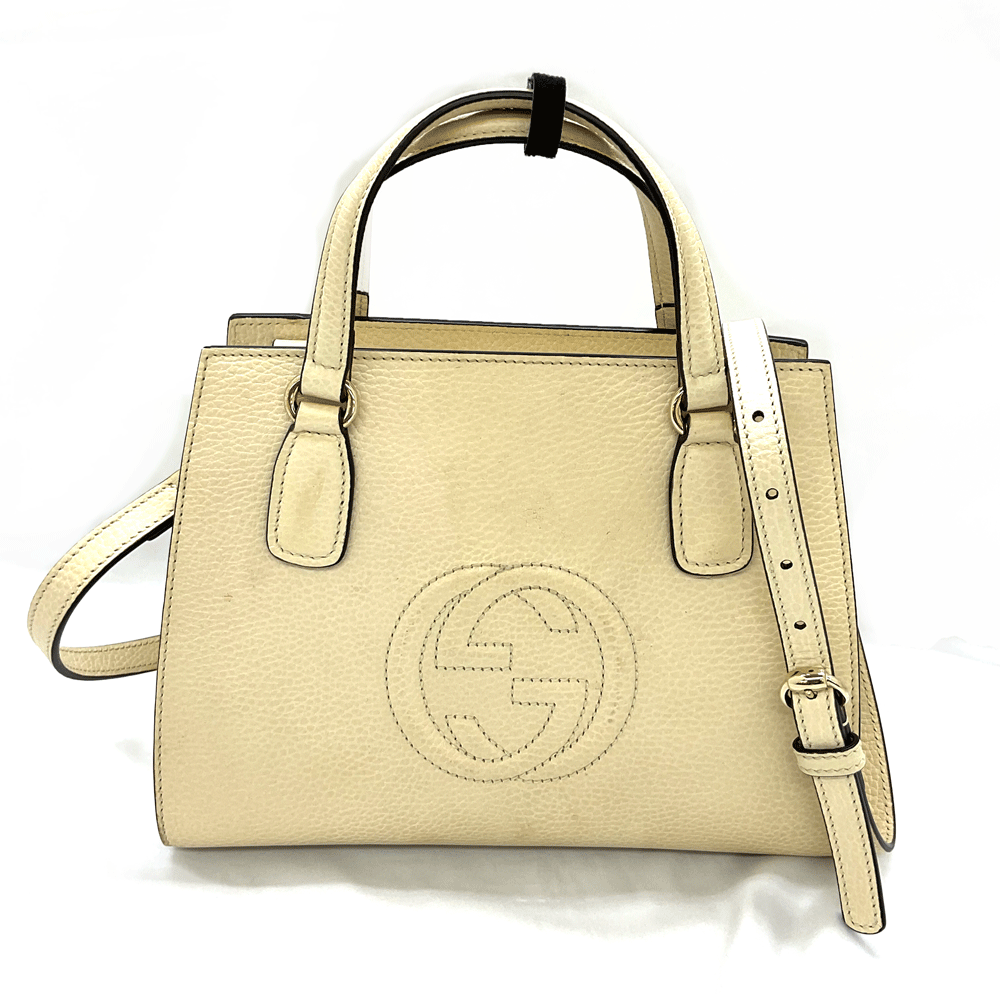 N【中古】【GUCCI】グッチ　ソーホーハンドバッグ　307722　インターロッキングGレザー　アイボリー　2WAYバッグ　ハンドバッグ　ショルダーバッグ　ブランドバッグ　質屋かんてい局那須塩原店★R2500832