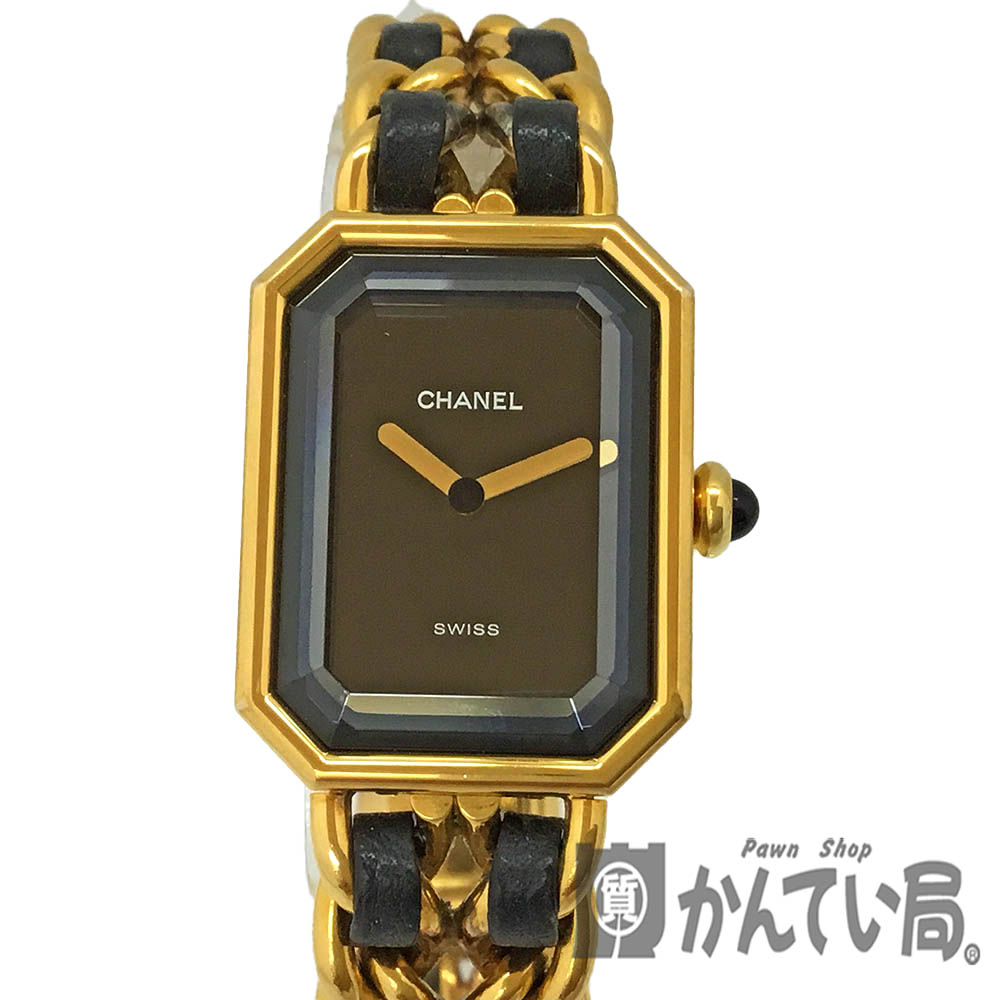 T【CHANEL】H0001　プルミエール　XLサイズ　GP　ゴールドメッキ　レザー　革　ブラック　黒　時計　クォーツ　本体のみ OH済　仕上げ済　バッテリー交換済　人気　豪華　ブレスレットウォッチ　送料込み　中古【シャネル】【かんてい局宇都宮戸祭店】31002159317-7th
