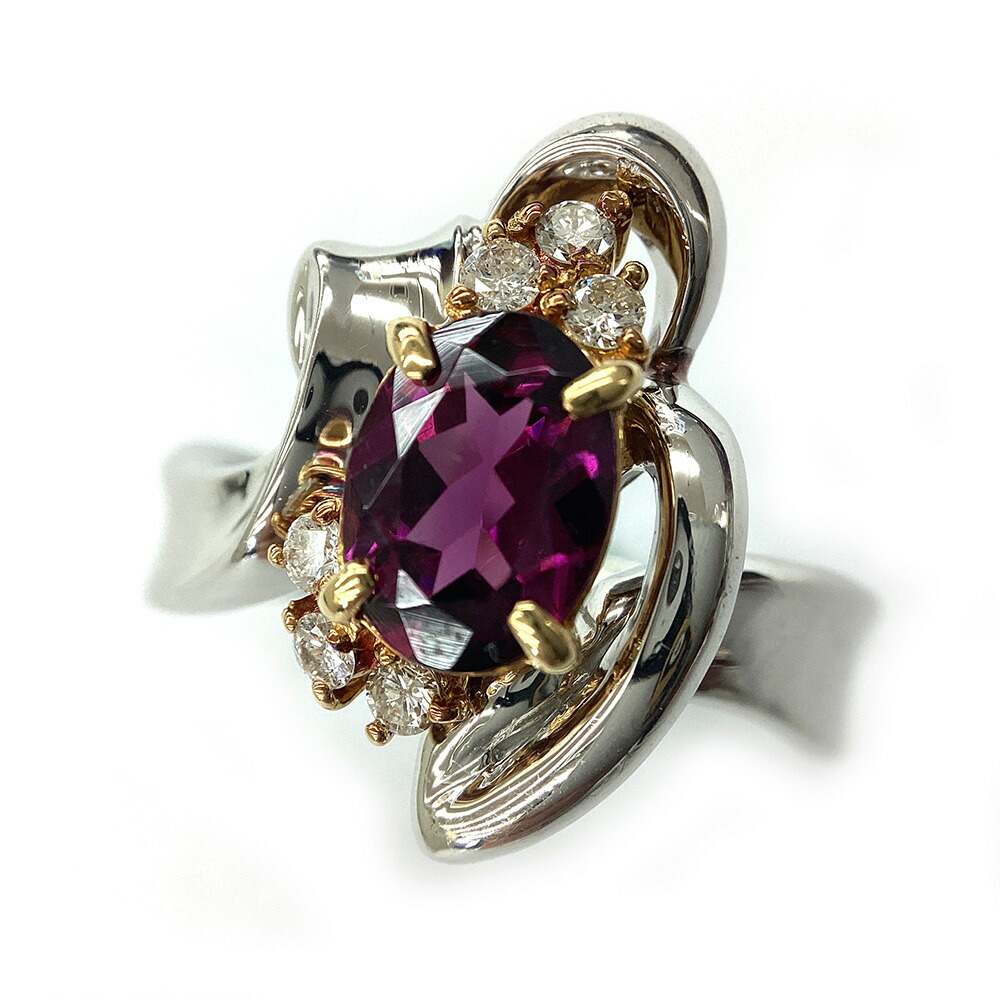 K　中古　色石リング　紫　K18　Pt900　0.16ct　1.27ct　プラチナ　750　金　ゴールド　約8.6g　約14号　色石　ファッション　アクセサリー　宝石　女性　レディース　質屋　かんてい局　鹿沼　31031789310-149K