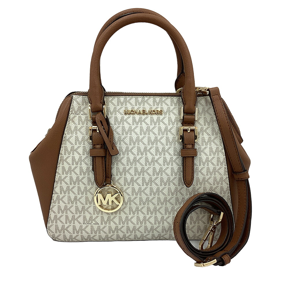 K　MICHAEL KORS　2WAYハンドバッグ　35T0GCFM2B　コーテッドキャンバス　MK柄　ホワイト&times;ブラウン　レディース　女性　定番　オフィス　カジュアル　シンプル　お出掛け　かっこいい　お買い得　特別価格　マイケルコース　中古　質屋かんてい局　鹿沼店　P2500235k｜かんてい局栃木 店