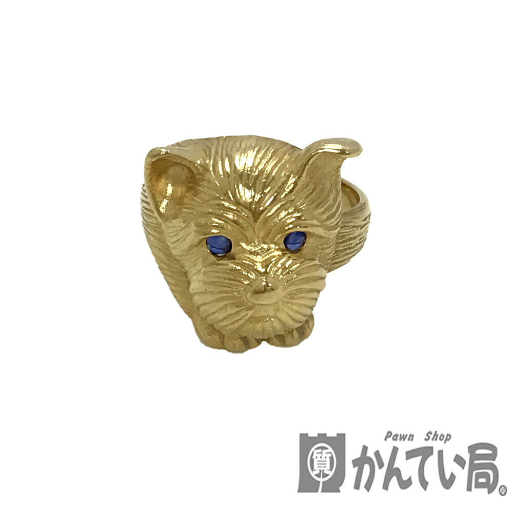 U【中古】【K18】 色石リング 犬モチーフ 約11.5号 K18 ゴールド 色石 指輪 総重量:約7.1g 現状販売【大特価価格】【かんてい局宇都宮店】31031599310-514u-f