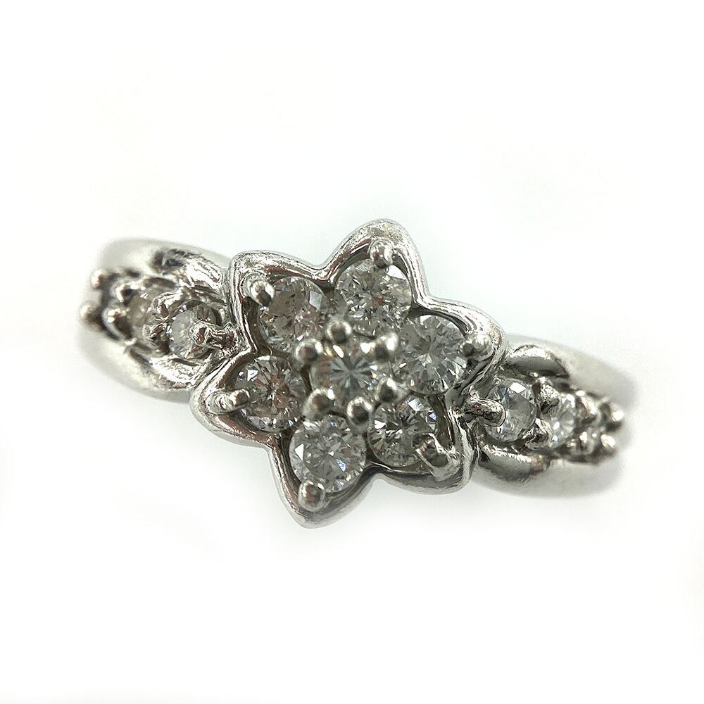 K ダイヤリング Pt900 プラチナ 約5.8g 約11.5号 0.50ct 花モチーフ 送料込 お買い得 特別価格 ラグジュアリー 指輪 女性 レディース プレゼント ご褒美 宝石 ファッション 中古 質屋かんてい局 鹿沼店 31031739316-310k