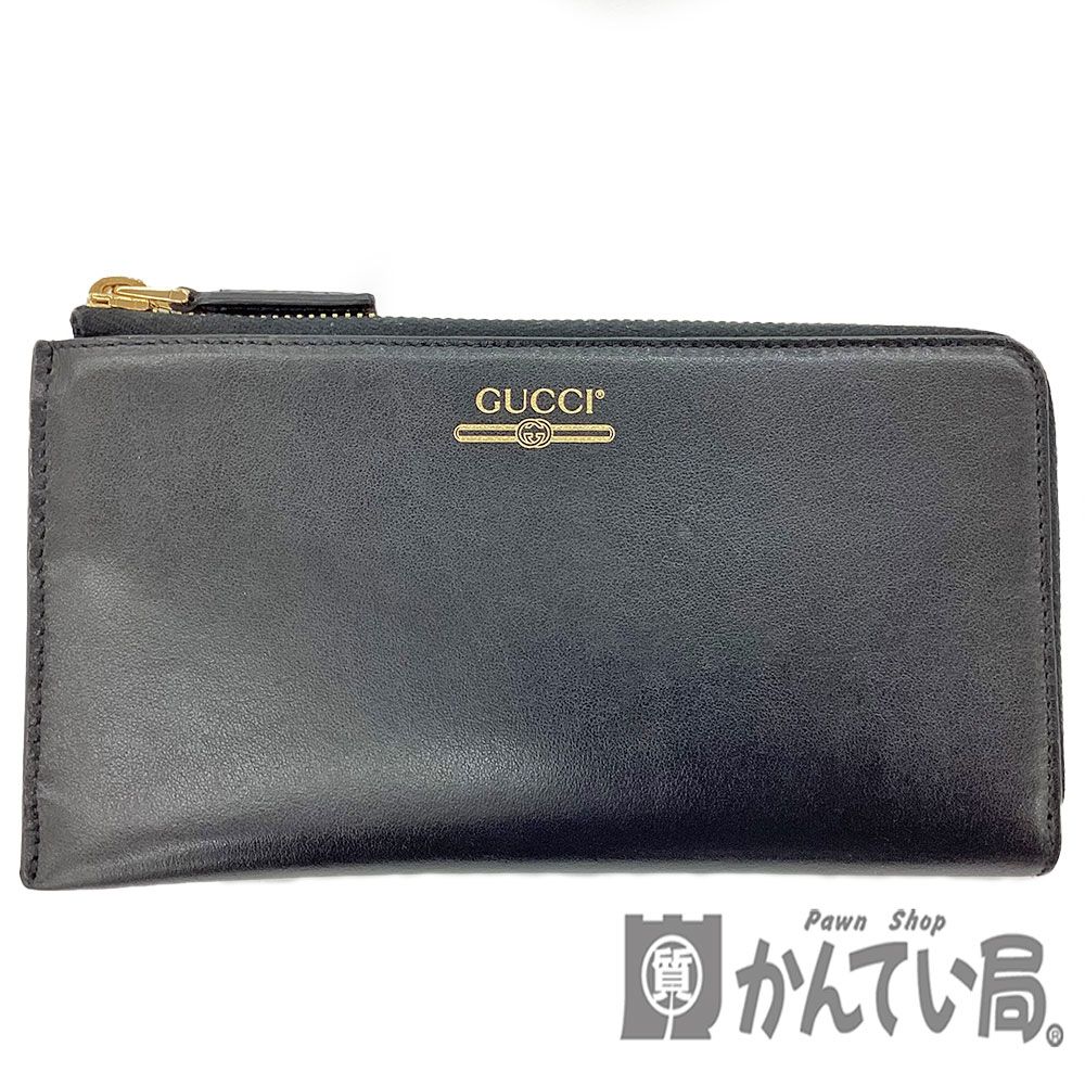 K　GUCCI　L字ファスナー長財布　573116　本体のみ　送料込　レザー　ブラック　レディース　女性　メンズ　男性　シンプル　無地　定番　ビジネス　ロングウォレット　小銭入れファスナーなし　ブランド財布　革財布　グッチ　中古　質屋かんてい　鹿沼店　31015610318-13k
