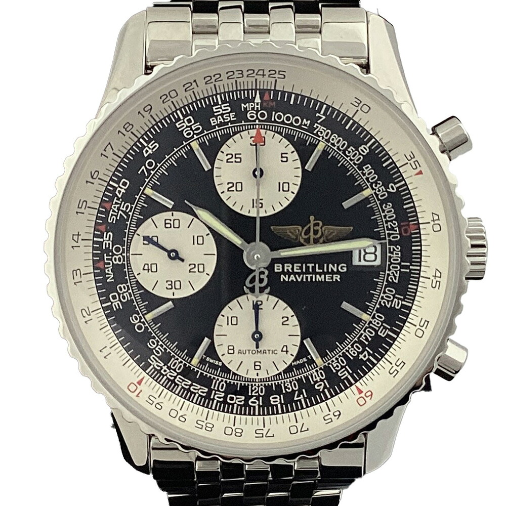 K【OH・磨き済】BREITLING　ナビタイマー　A13022　文字盤　ブラック　ホワイト　41ｍｍ　オーバホール　仕上げ　外箱　箱　男性　メンズ　ギャラ　ブライトリング　　　自動巻き　中古　質屋かんてい局　鹿沼店　31000129310-18k
