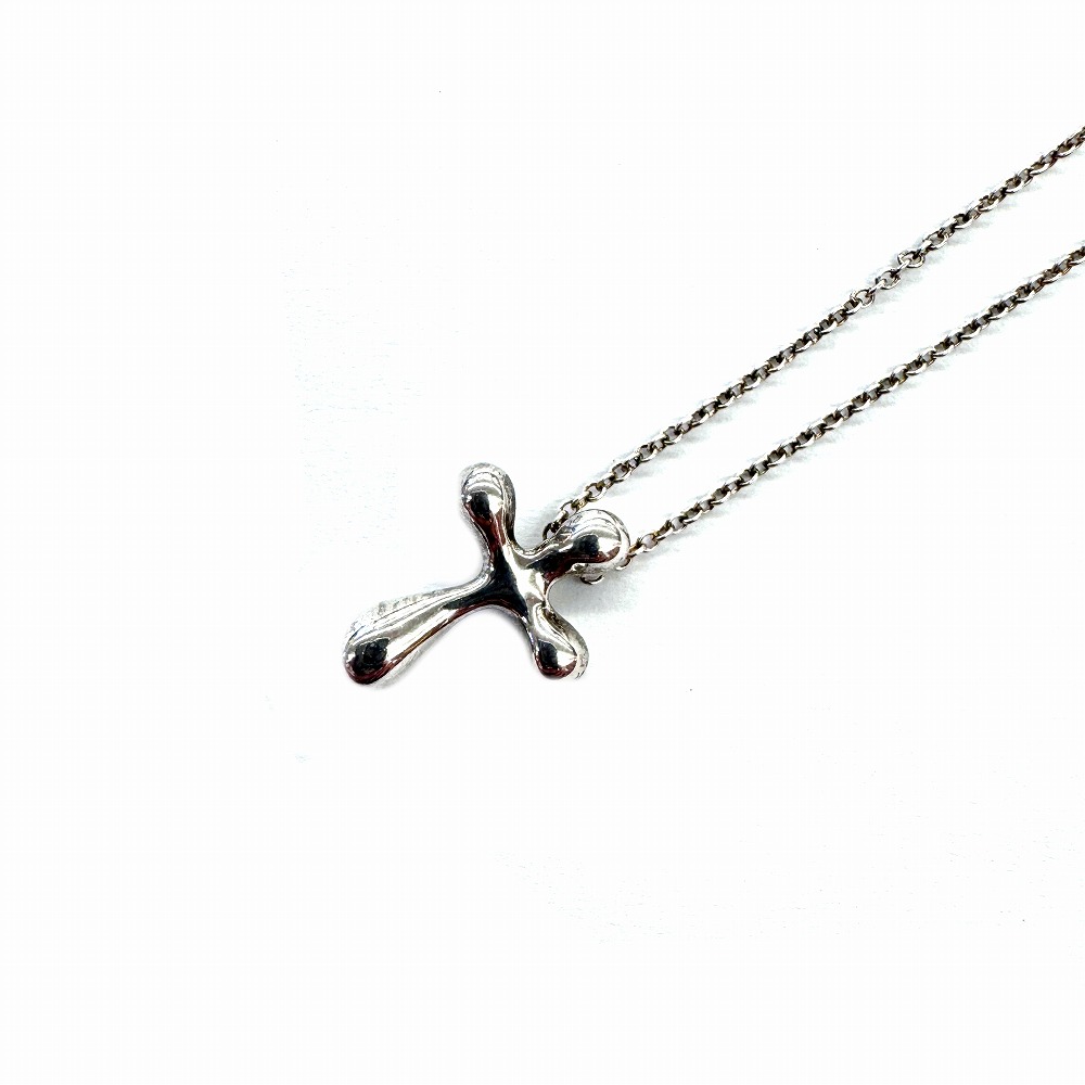 o【TIFFANY\u0026Co.】ティファニー エルサペレッティクロスネックレス SV925 しろがね色 総掛け目2.6g チェーン店約40糎  レディース  宝飾品 ブランド名  中古【かんてい局小山店】T24-3631o-h