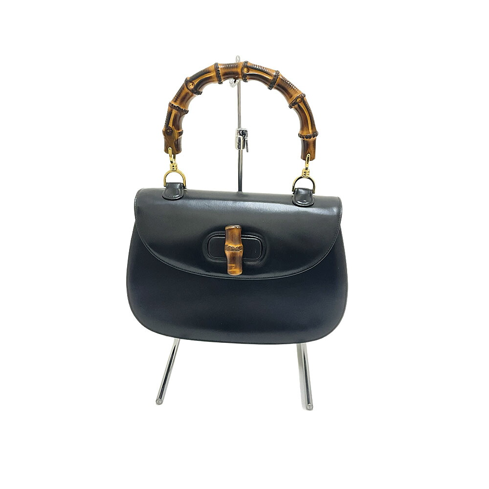 N【GUCCI】グッチ　バンブー　ハンドバッグ　000.01.0633　ブラック×ブラウン　レザー　　オールドモデル　レディース　中古　USED品　質屋かんてい局那須塩原店★R2502618