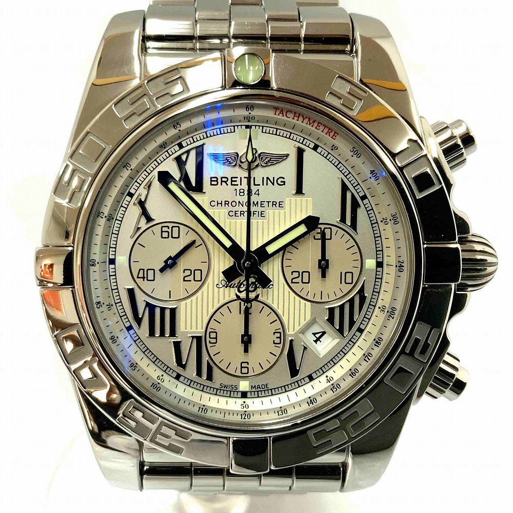 O 【BREITLING】AB011012 クロノマット44 　自動巻き　白文字盤　ホワイト　SS　クロノグラフ　ローマン　大き目　中古　ブライトリング《かんてい局小山店》31000129318-11o-h