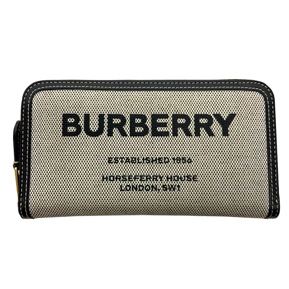 o 【BURBERRY】ラウンドジッパー長紙入れ 紙入れ 長紙入れ  帆布 なめし革 ホースフェリープリント メンズ レディース ユニ一発やる 男女兼用【赤ちょうちんバリー】【一六銀行かんてい局小山店】31015759318-1o-f