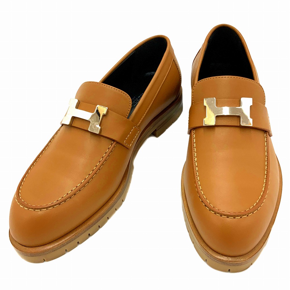 o 【エルメス】【Herm・・s 】レディースモカシン ベージュ 赤銅色