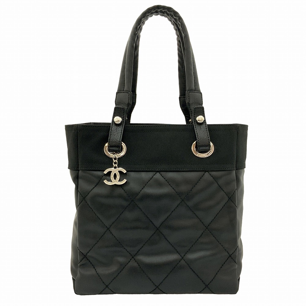 o【CHANEL】シャネル パビリアリッツトートPM 御徒面子 A34208 上塗り帆布 黒いこと トートバッグ しろがね色金具  亭主もち レディース【かんてい局小山店】 T25-2412o-s