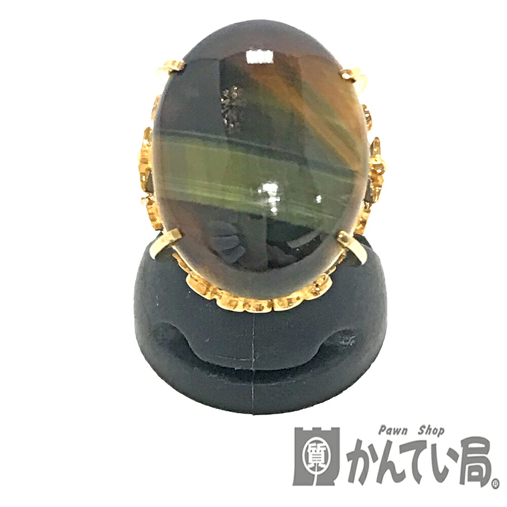 U【中古】【K18】ゼブラタイガーアイリング 約10号 総掛け目約6.0g タイガーアイ 生まれながら石英 金 ゴールド 【大特価必要経費】【かんてい局宇都宮店】31031599315-413u-k