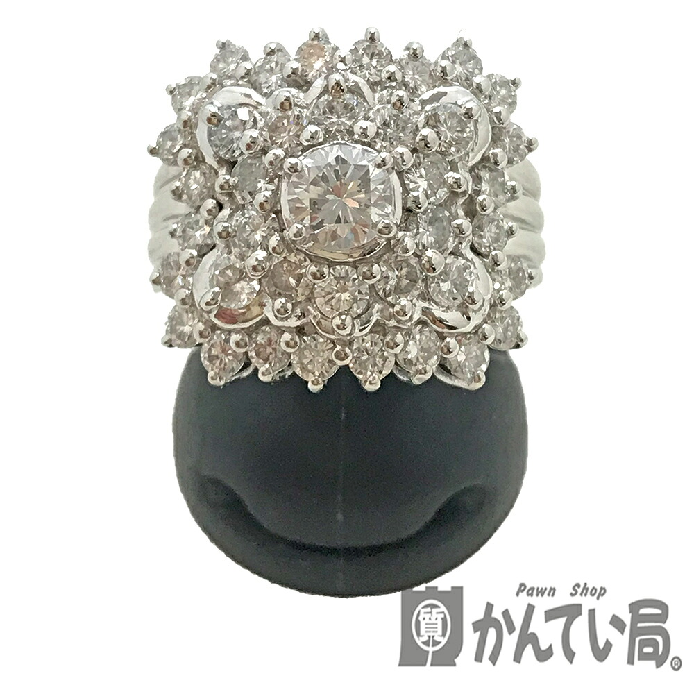 U【中古】【Pt900】 ダイヤモンドリング　トータルD2.02ct(中央1粒D0.3ct程度)　約11号　約16.1g　プラチナ　ダイヤモンド　磨き仕上げ済　ゴージャス【大特価価格】【かんてい局宇都宮店】31031739315-348u-k