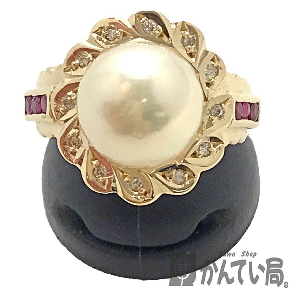 U【中古】【K18】 パールリング　13号　K18　D0.06ct　パール珠大きさ約9.7mm　ゴールド　指輪　リング　6.0g　ゴージャス【大特価価格】【かんてい局宇都宮店】31031599315-432u-k