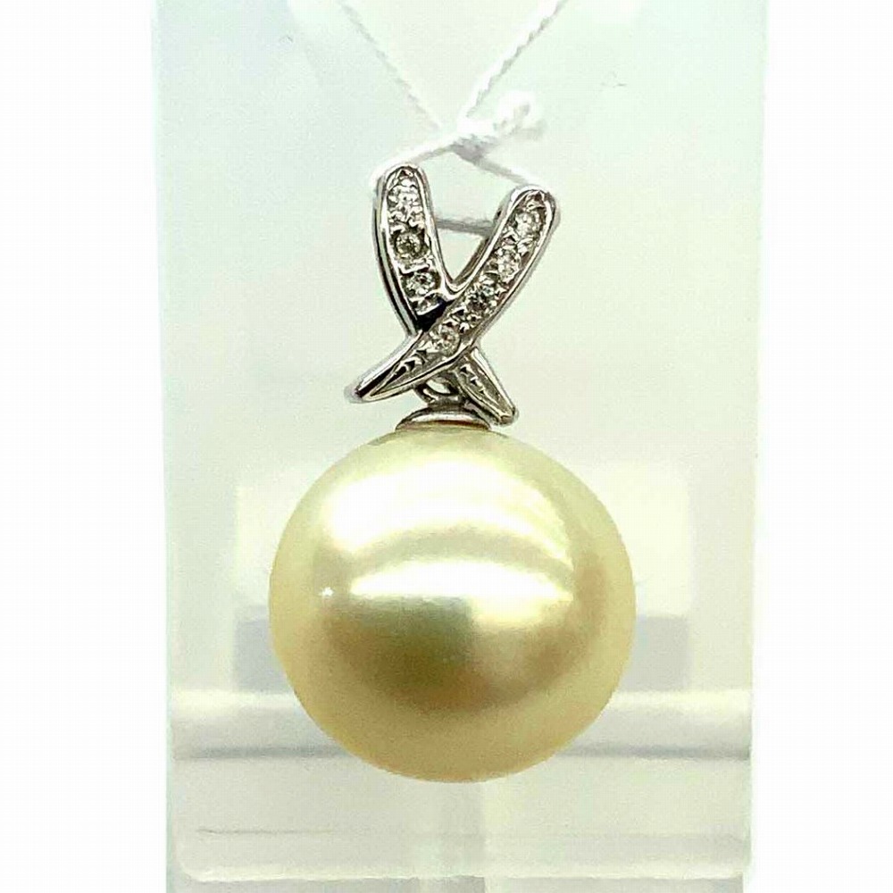 O 【K18WG】パールペンダントトップ 18金 ホワイトゴールド パール 真珠 ダイヤモンド D0.05ct ジュエリー アクセサリー【中古】送料無料 ≪かんてい局小山店≫ 31033079318-5o-y