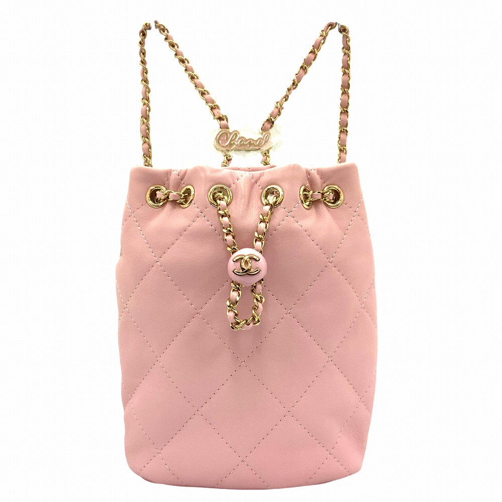 o  【CHANEL】シャネル チェーンバックパック AS4810 マトラッセ なめし革 子ヒツジ人はだ サクラ色 チェーン店 うしろ側容器に並べる ゴールド金具  合財袋 背嚢 お上さん レディース 【かんてい局小山店】T25-2147o-s