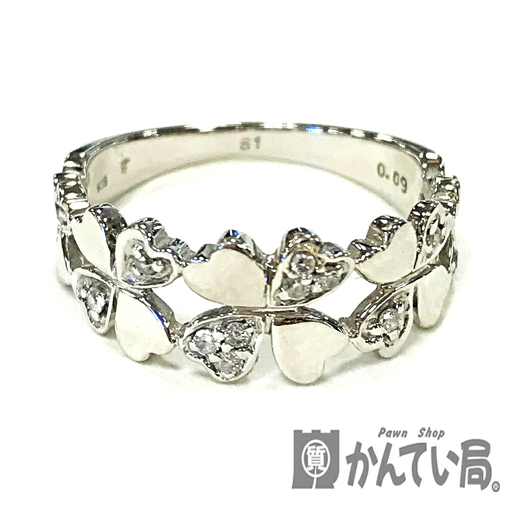 U【中古】【K18WG】ダイヤリング 約11号 D0.09ct 約3.1g ダイヤモンド 金 ホワイトゴールド フラワーモチーフ 可愛い【大特価価格】【かんてい局宇都宮店】31031679315-31u-r|かんてい局栃木 店