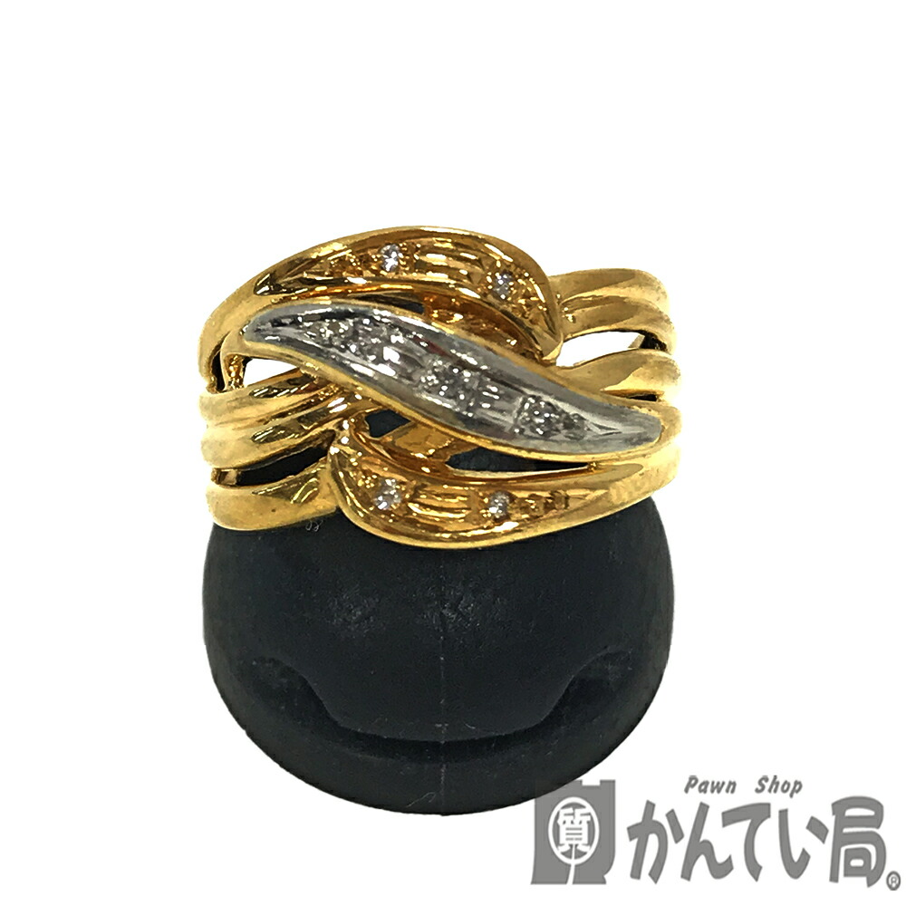 U【中古】【K18】 コンビダイヤリング D0.035ct 約12号 K18 Pt900 シルバー ゴールド 金 指輪 約4.2g 現状販売【大特価価格】【かんてい局宇都宮店】31031789315-104u-m