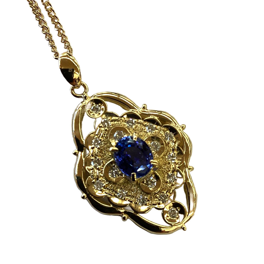 T【K18】ブルー･サファイアネックレス　18金　ブルー　サファイヤ　9月誕生石　S1.47ct　D0.40ct　宝石　長さ約40cm　総重量約10.9g　アクセサリー　ジュエリー　仕上済　ソーティング　中古【質屋かんてい局宇都宮戸祭店】S25-2302t-m｜かんてい局栃木 店