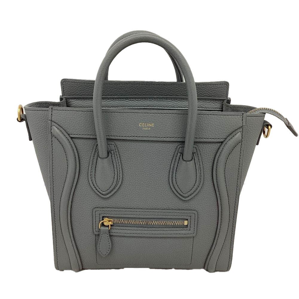 T【CELINE】ラゲージナノショッパー 189243 カーフスキン ゴールド金具 カーフ グレー 布袋 レディースバッグ 女性 エレガント 中古【セリーヌ】【質屋かんてい局宇都宮戸祭店】S25-1741t-m
