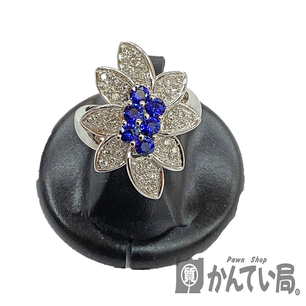 T【K18WG】【ホワイトゴールド】 サファイアリング　レディース　約12号　8.6ｇ　S0.75ct　D0.36ct　 指輪　ゴールド　ダイヤモンド　サファイア　ゴージャス　上品　磨き仕上げ済み【大特価価格】【かんてい局宇都宮戸祭店】31031679317-25t‐f