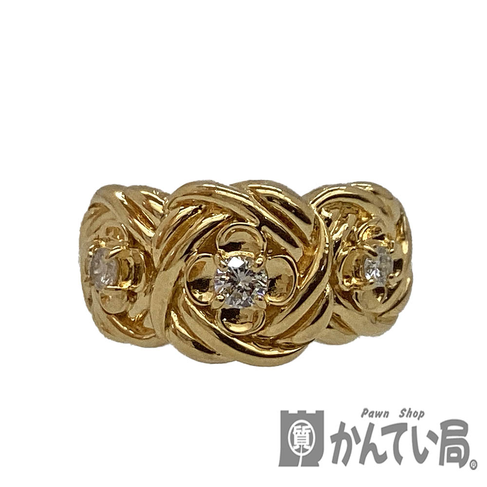 T【K18】【ゴールド】 流行り物輪っか  御花主題 ゴールド 金剛石 18金 D0.20コンピュータ断層撮影法 総掛け目約6.0ｇ 約14.5号 指環 付属品 輪っか向こう正面幅約1糎  本品のみ【ゴールド】【一六銀行かんてい局宇都宮戸祭店】31031599317-206t
