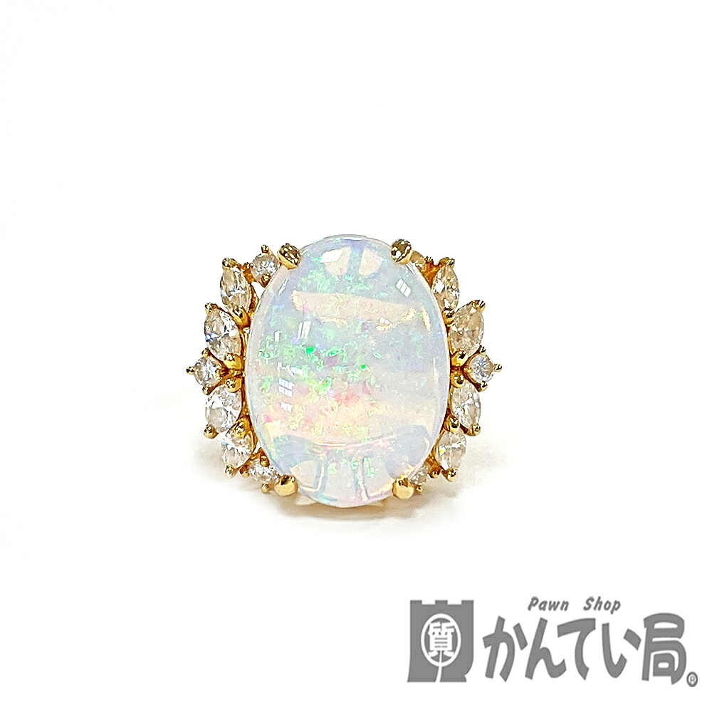 U【中古】【K18】 オパールリング　約13号　K18　オパール　ダイヤ　D1.14ct　ゴールド　金　指輪　約11ｇ　デザインリング【大特価価格】【かんてい局宇都宮店】Q25-1178u-r