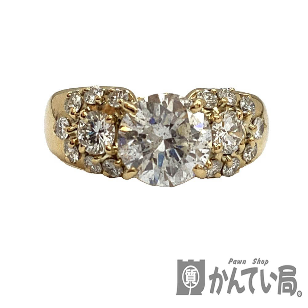 T【K18】ダイヤリング 約12号 ゴールド D1.61ct 0.35ct 0.36ct ダイヤ 総重量約7.1g ミニ鑑別書 アクセサリー ジュエリー 指輪 レディース 中古【質屋かんてい局宇都宮戸祭店】31031599317-148t|かんてい局栃木 店