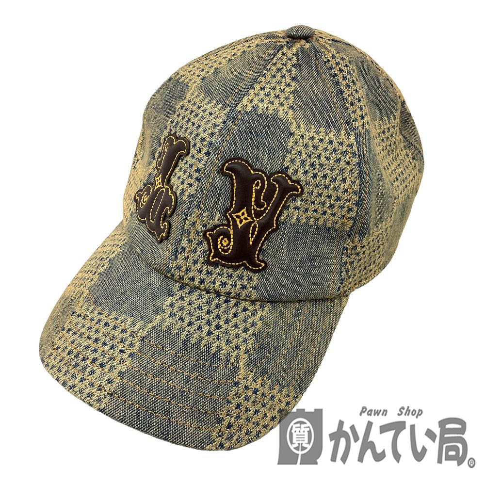 T【LOUIS VUITTON】キャップダミエ3Dウォッシュドデニム　M7690L　デニムブルー　ライトインディゴ系　約56～66.5cm対応　サイズL　コットン92％　ポリエステル7% ポリウレタン1%イタリア製　メンズ　美品　中古 【ルイヴィトン】【質屋かんてい局宇都宮戸祭店】S2500673t-h｜かんてい局栃木 店