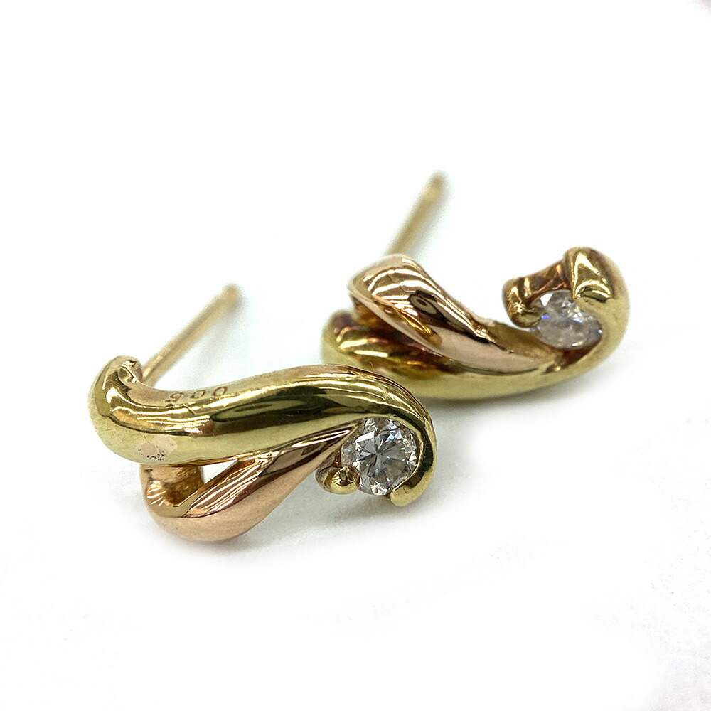 K　デザインピアス　K18　ゴールド　送料込　お買い得　特別価格　金　約1.6ｇ　0.05ct　ダイヤ　宝石　アクセサリー　女性　レディース　ノンブランド 中古　質屋かんてい局　鹿沼店　P2501567k