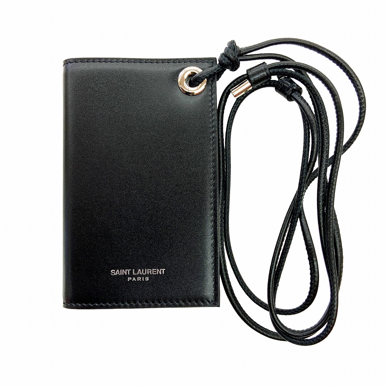 o【SAINT LAURENT】669375　フリップネックカードホルダー　カードケース　財布　ブラック 　ミニマル　札入れ　黒　カーフレザー　メンズ　男性　レディース　女性　お洒落　お出掛け　サンローラン【質屋かんてい局小山店】t25-2015o-t