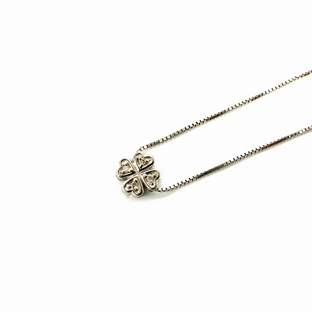 o 【K14WG】デザインネックレス　ゴールド　K14WG　クローバー 　レディース　アクセサリー 　総重量約2.8g 約42cm ジュエリー　　お洒落　　気品　ファッション　《かんてい局小山店》T25-1352o-h