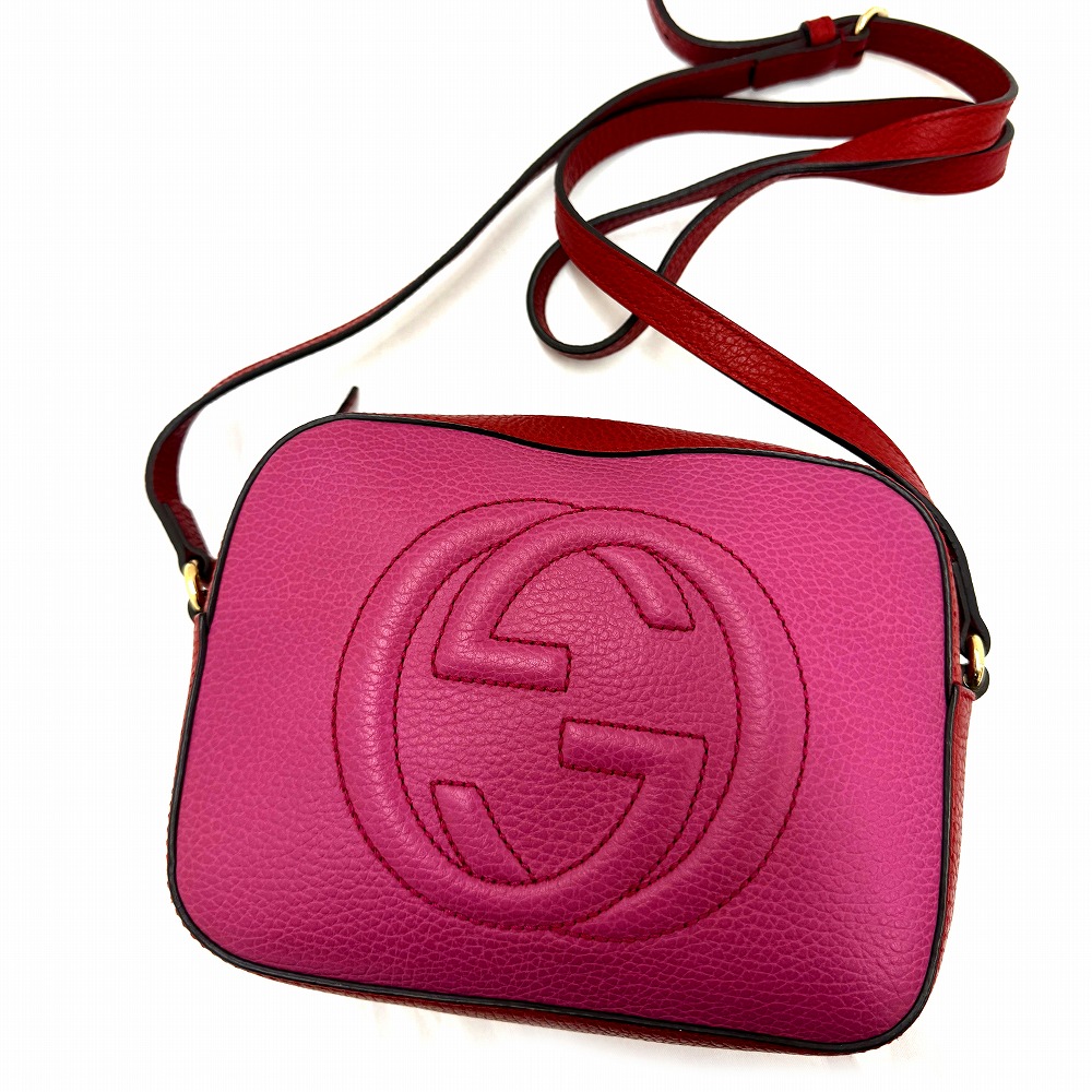 O【GUCCI】431567  ショルダーバッグ ソーホー  サクラ色 なめし革 可愛らしい 曲がった掛け レディース  中古 グッチ【一六銀行かんてい局小山店】T25-2615o-h