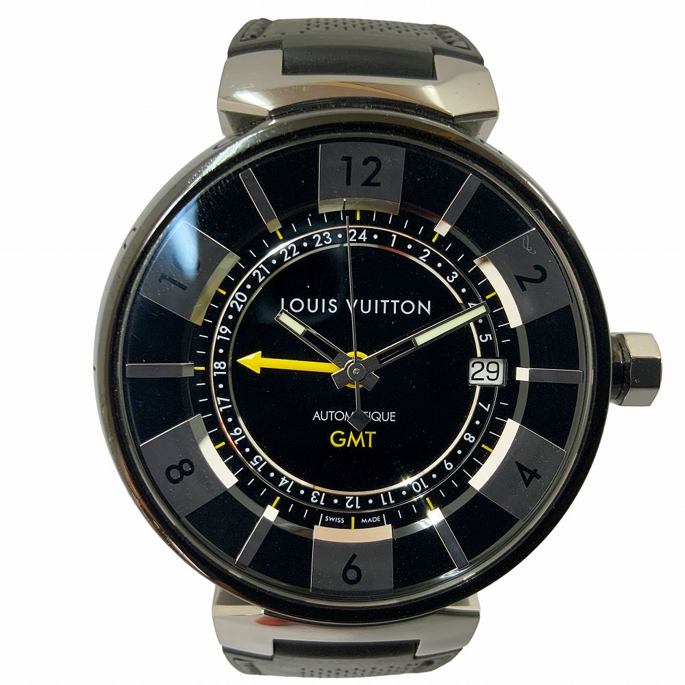 O【LOUIS VUITTON】【ルイヴィトン】タンブールGMT Q113I 自動巻き AT 時計 SS ステンレス ラバー ブラック GMT 男性 メンズ 【中古】【質屋かんてい局小山店】T26-419o-h|かんてい局栃木 店
