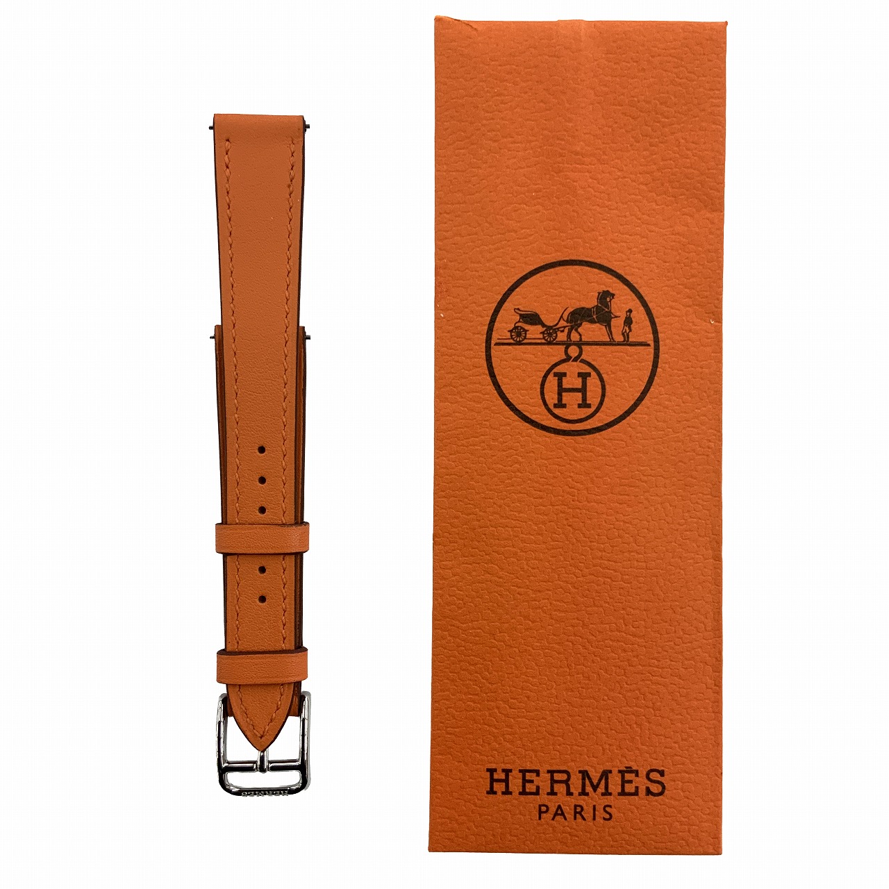O【HERMES】 腕時計用替えベルト　未使用品　レザー　ベルト幅約13mm　オレンジ系　シルバー金具 　ストラップ　W刻印　2024年製造　中古　エルメス【質屋かんてい局小山店】T25-2996o-m｜かんてい局栃木 店