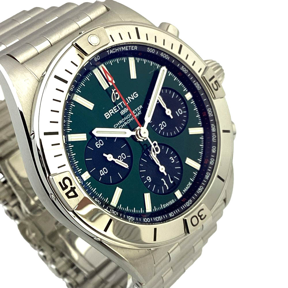 T【BREITLING】クロノマットB0142ベントレー　AB01343A1L1A1　ベントレーモデル特別グリーン文字盤 　クロノグラフ　200m防水　ルーローブレスレット　サファイアクリスタル風防　メンズ腕時計　中古【ブライトリング】【質屋かんてい局宇都宮戸祭店】S25-1459t-m
