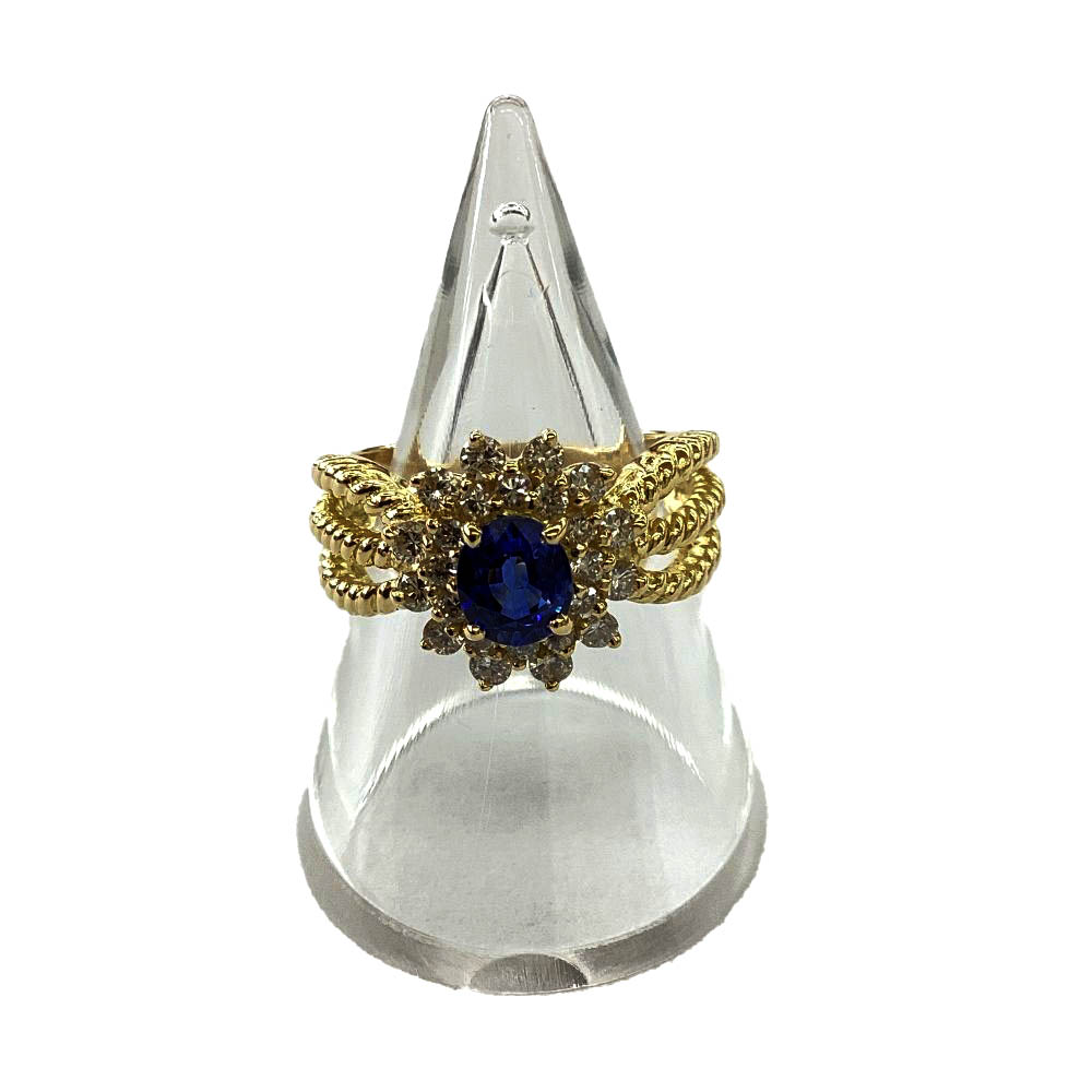 T【K18】サファイアリング　ブルーサファイア　ダイヤ　0.98ct　D0.60ct 　約12号　総重量約7.2g　ブルー　ゴールド　仕上済　アクセサリー　ジュエリー　レディース　鑑別書有　中古【質屋かんてい局宇都宮戸祭店】31031599317-279t-m｜かんてい局栃木 店