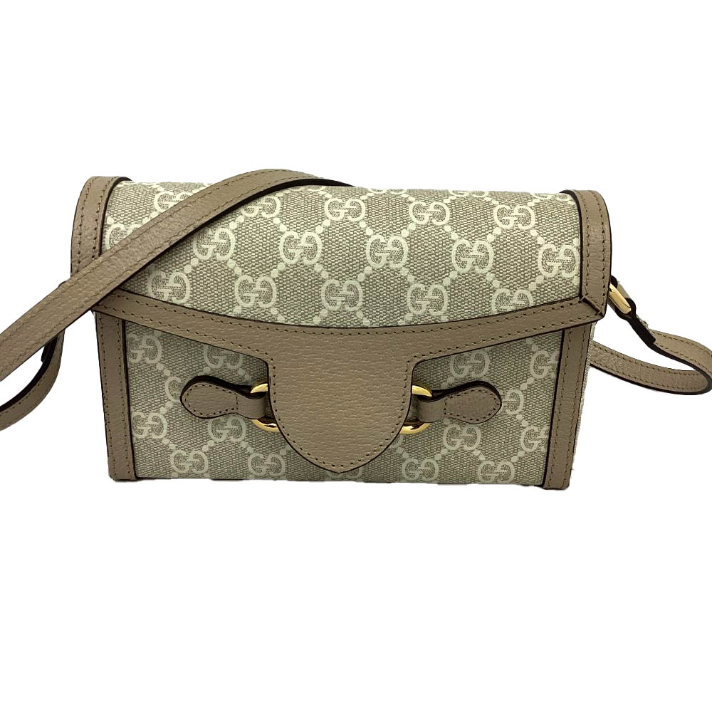 T【GUCCI】 ホースビット1955 ミニバッグ GGスプリームキャンバス ベージュ ホワイト 男女兼用 ロゴ 中古【グッチ】【質屋かんてい局宇都宮戸祭店】S25-1593t-m|かんてい局栃木 店