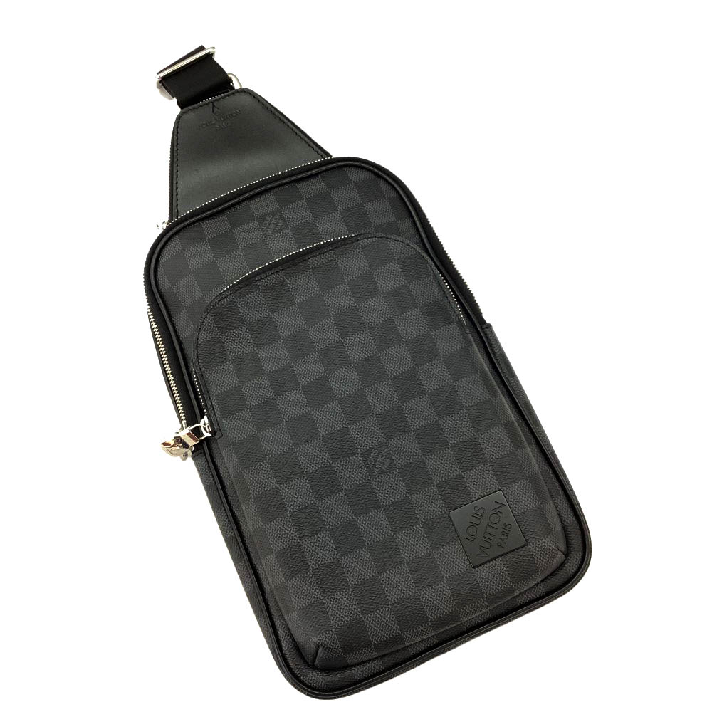 T【LOUIS VUITTON】アヴェニュー・スリングバッグ N45302  ダミエ・グラフィット 黒いこと 薄墨色 しろがね色金具 上半身御徒面子 クロスボディバッグ RFID 心地好い  メンズ  一般受け 中古 【ルイ ヴィトン】【一六銀行かんてい局宇都宮戸祭店】S25-1921t-m