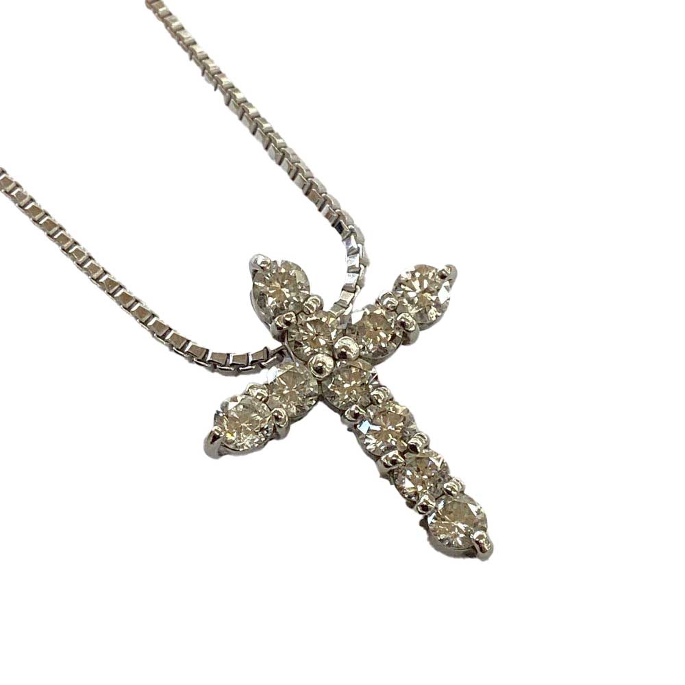 T【Pt850】ダイヤネックレス ダイヤモンド クロス D1.00ct ネックレス 長さ最長約50cm フリーアジャスター ジュエリー プラチナ アクセサリー 中古 総重量約8.8g トップPt900【プラチナ】【かんてい局宇都宮戸祭店】S25-2144t-m|かんてい局栃木 店