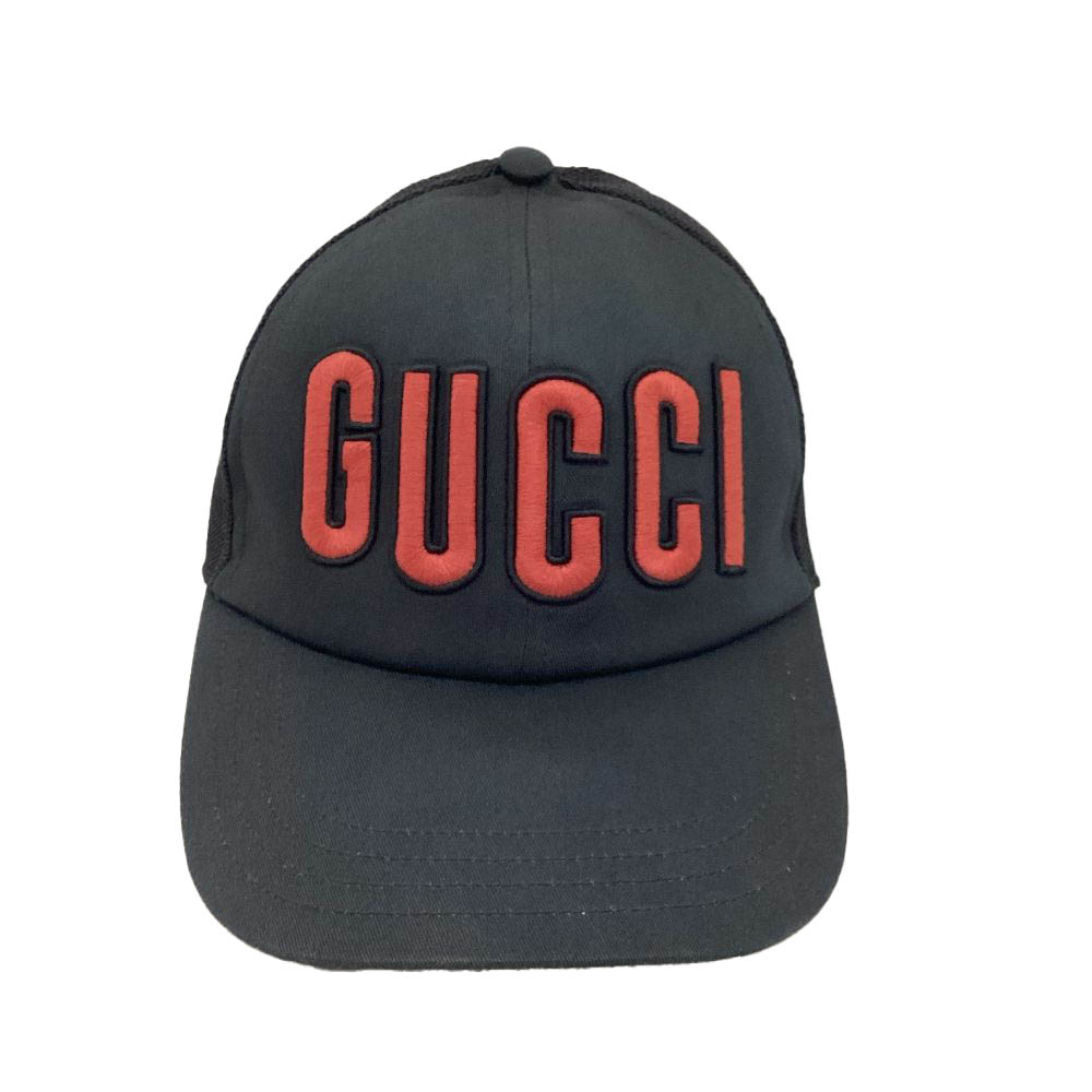 T【GUCCI】 ロゴキャップ 　701324　コットン　Mサイズ　約58cm 　ブラック　メンズ　レディース　ユニセックス　男女兼用　帽子　お買得　送料込み　中古【グッチ】【大特価価格】【かんてい局宇都宮戸祭店】S24-1924t-m