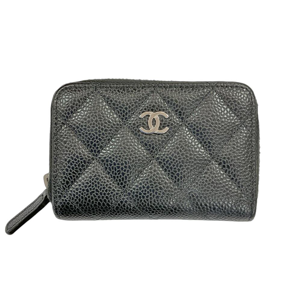 U【中古】CHANEL【シャネル】コインケース AP0216 キャビア素はだ 黒いこと しろがね色ロゴタイプ パウダーコンパクト レディース 雅びやか 美品 箱 布袋付【かんてい局宇都宮店】Q25-2800u-t