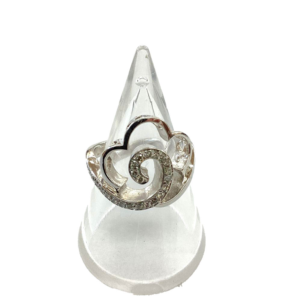 T【K18WG】ファッションリング　約9.5号　ホワイトゴールド　18金　D0.25ct　ダイヤ　４月誕生石　フラワーモチーフ　総重量約6.9g　アクセサリー　ジュエリー　指輪　レディース　現状販売　本品のみ　中古【質屋かんてい局宇都宮戸祭店】S25-2847t-m
