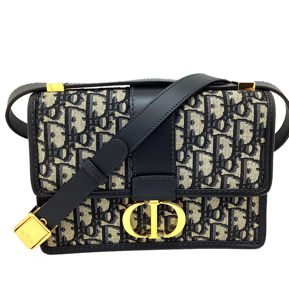 T【C.Dior】30モンテーニュバッグスモール　M9234UTZQ＿M928 オブリークジャガード　ブルー　ネイビー　ゴールド金具　ショルダーバッグ　斜め掛け　コンパクト　箱有　布袋有　美品　AI鑑定済　中古【クリスチャン.ディオール】【質屋かんてい局宇都宮戸祭店】S2601169t-h｜かんてい局栃木 店