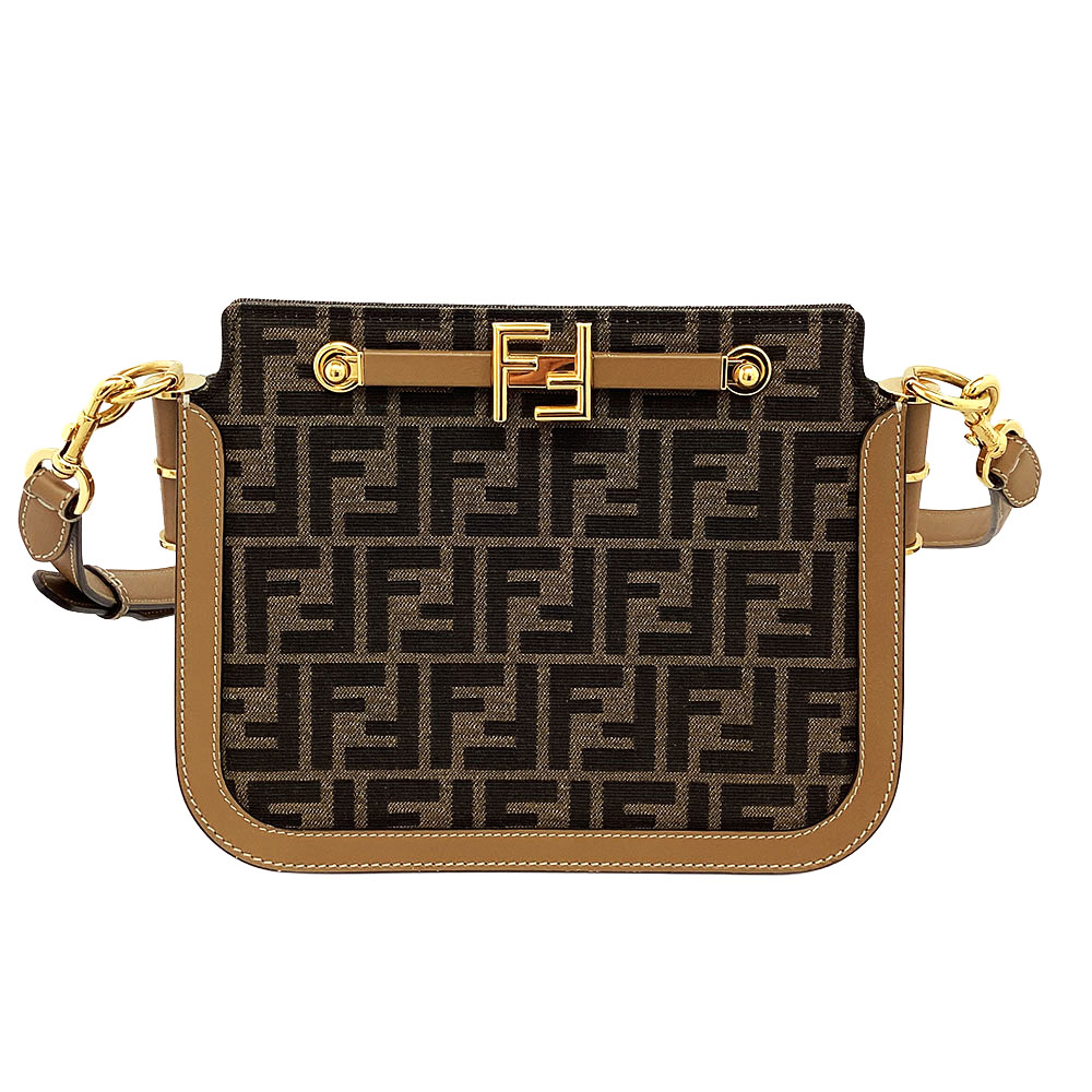 T【FENDI】タッチ　8BT349　 ズッカ柄　ジャガードファブリック　レザー　ゴールド金具　ショルダーバッグ　クロスボディバッグ　クラッチバッグ　上品　レディース　中古 【フェンディ】 【質屋かんてい局宇都宮戸祭店】S2501771t-r｜かんてい局栃木 店