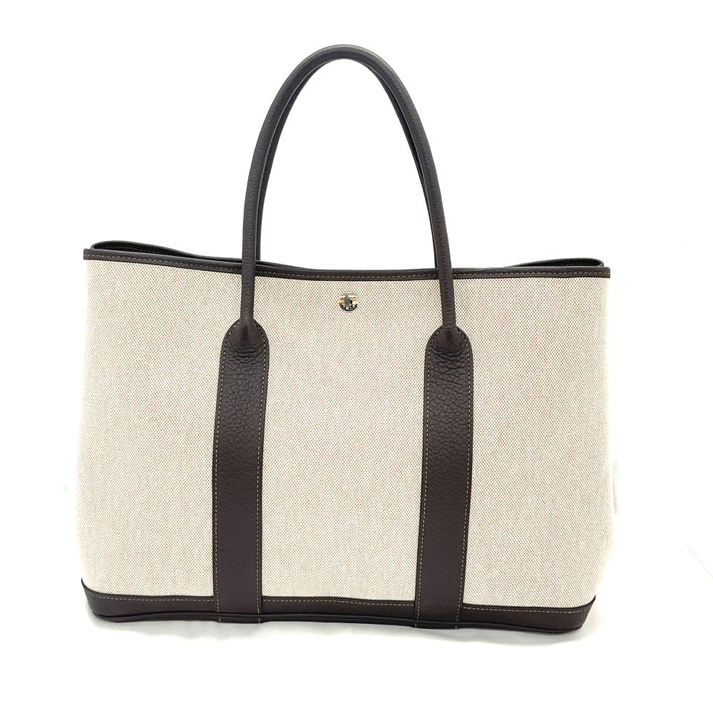 N 【中古】【HERMES】エルメス　ガーデンパーティPM　トワルアッシュ　ベージュ×ブラウン　トートバッグ　ブランドバッグ　ディースバッグ　カジュアルバッグ　質屋かんてい局那須塩原店★3100542-30n