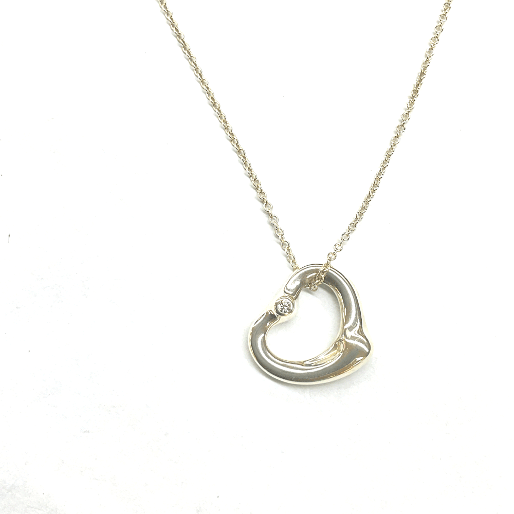 N【中古品】【TIFFANY&Co.】【ティファニー】オープンハート1Pダイヤネックレス　SV925　シルバー　約40cm　約3.3ｇ　箱（汚れ有）/布袋　レディース　人気　シルバーアクセサリーブランドアクセサリー　質屋かんてい局那須塩原店 3103462-177