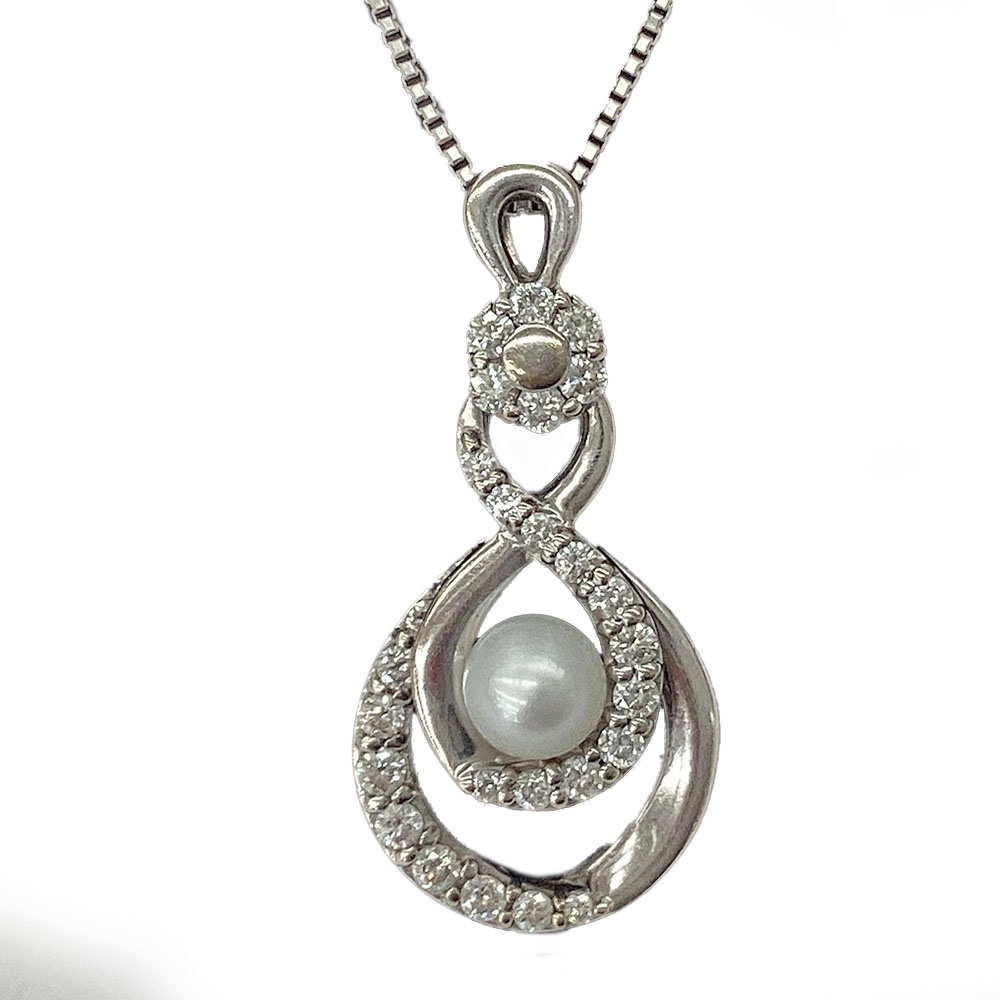 K　パールネックレス　約4ｍｍ珠　K18WG　ホワイトゴールド　パール　0.50ct　約45cm　約6.8ｇ　送料込　ファッション　レディース　女性　資産　アクセアリー　お買い得　特別価格　ラグジュアリー　中古　質屋かんてい局　鹿沼店　31032029310-59k