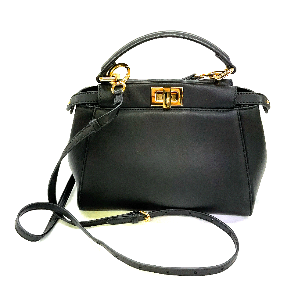 N【FENDI】フェンディ ピーカブースモールショルダーバッグ 8BN244AQ09 黒いこと なめし革 ゴールド色つや金具 レディース御徒面子 ブランド名御徒面子 ハンドバック 2WAY 御徒面子 一六銀行かんてい局那須塩原店★R2504111